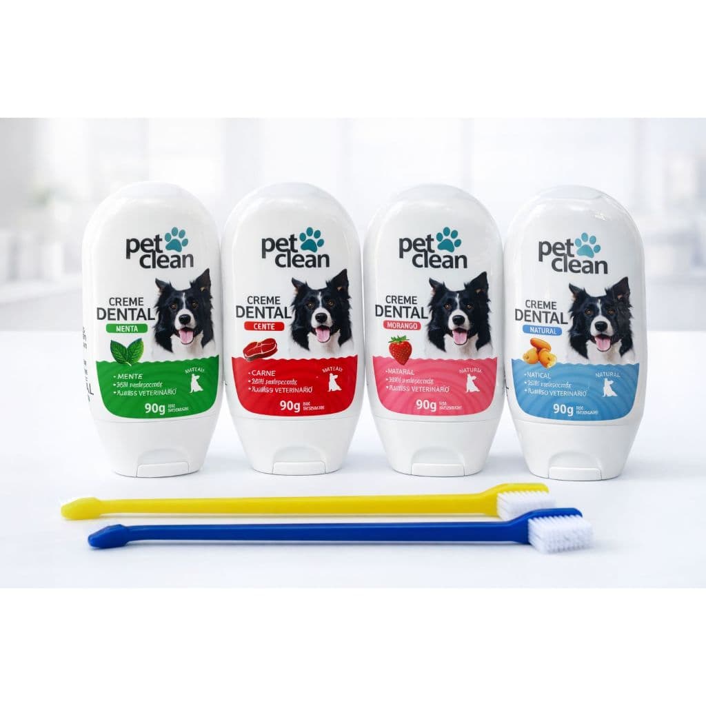 Kit Higiene Bucal Pet Clean Pasta de Dente 90g + Escova Dental Dupla para Cães e Gatos