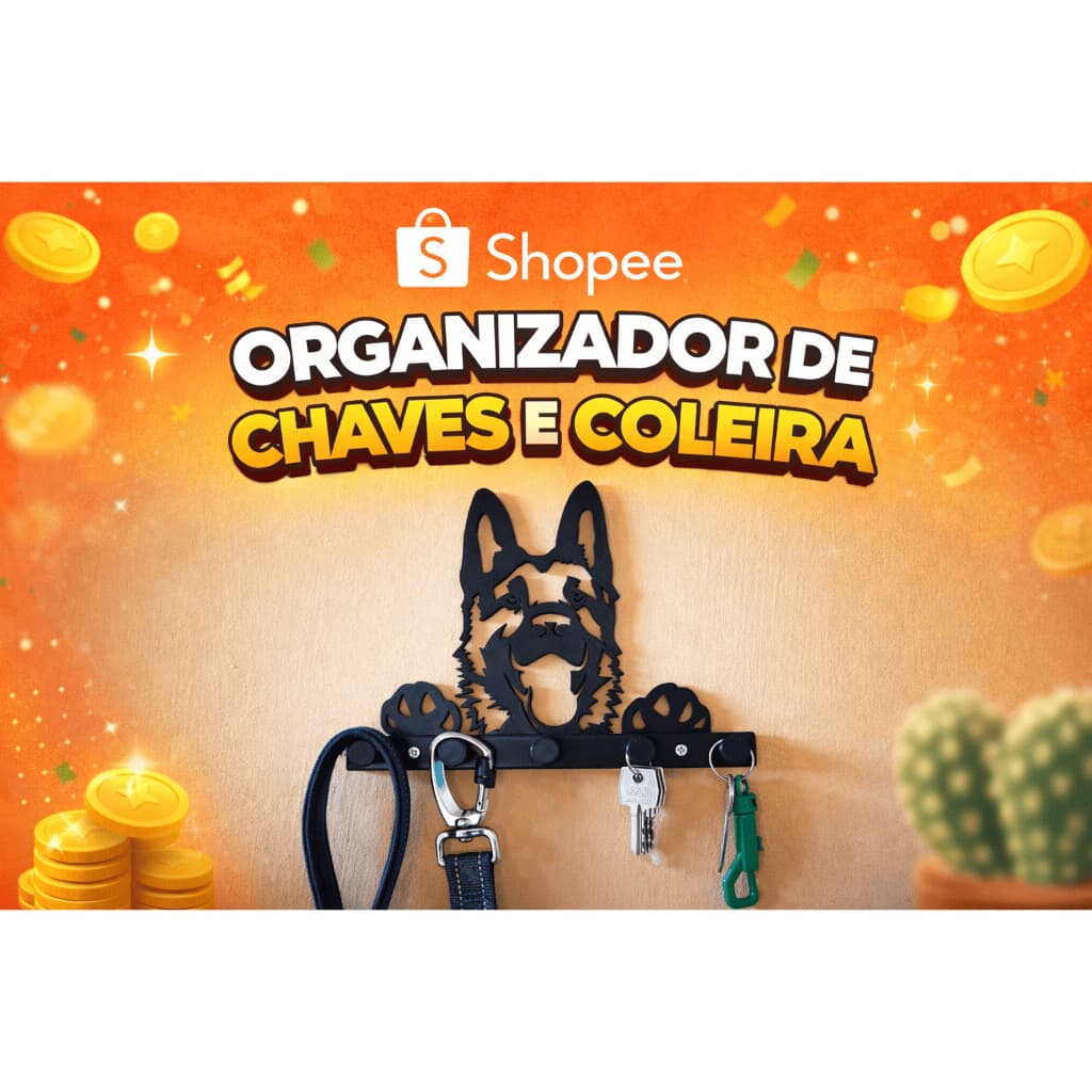 Organizador de Chaves e Coleira Decorativo Cachorro – Suporte de Parede