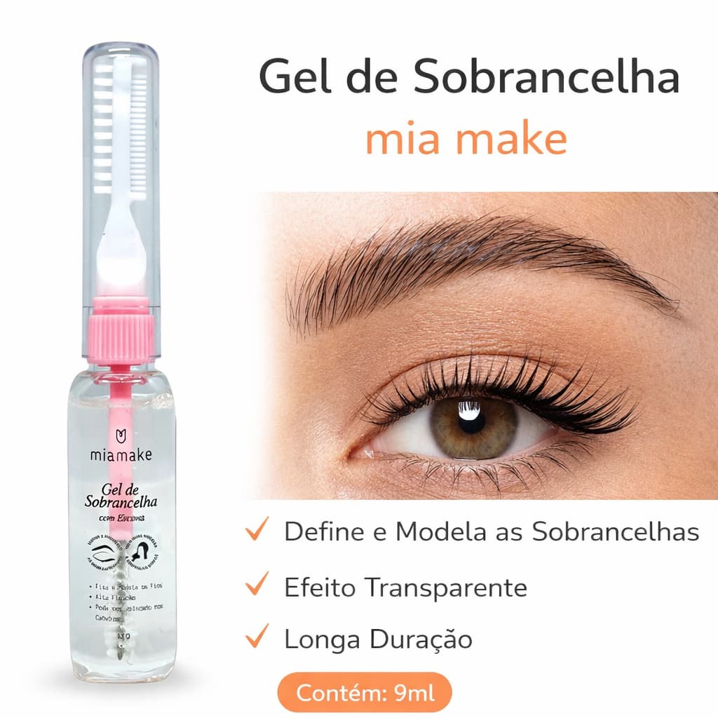 Gel para Sobrancelhas Mia Make com Escova | Fixador de Sobrancelha Maquiagem Natural