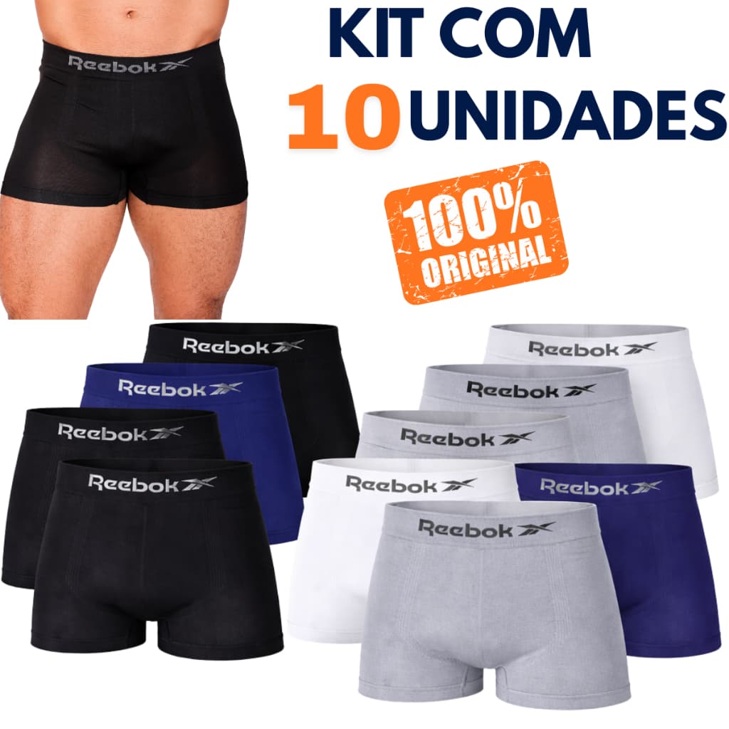 Conjunto 10 Cuecas Boxers Reebok Masculinas Microfibra Toque Suave Sem Costura Confortável
