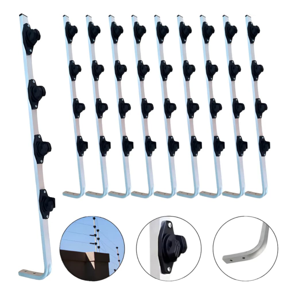 Kit 10 Hastes Cerca Elétrica Curvada Em Aluminio 75cm 4 Isolador