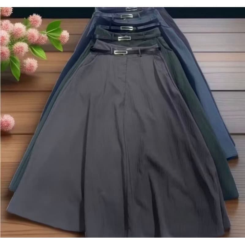 Saia Longa Feminina Alfaiataria Moda Evangélica Casual Básica Inverno com Cinto Cintura Alta Linda