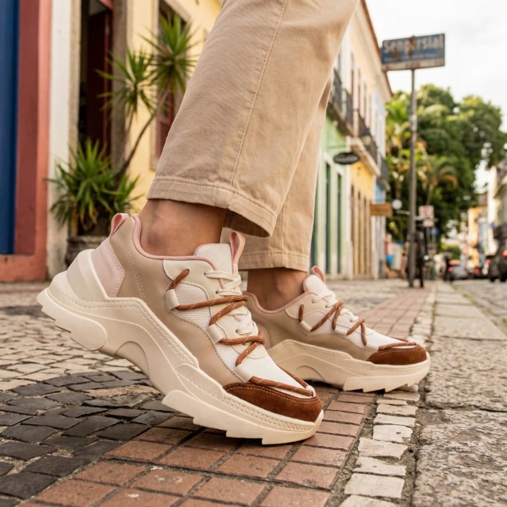 Tênis Feminino Sneaker Plataforma Tratorado, Original e Confortável
