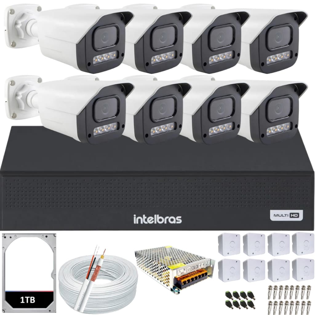 Kit 8 Câmeras Full Color C/Áudio Dvr Intelbras 8ch 1TB
