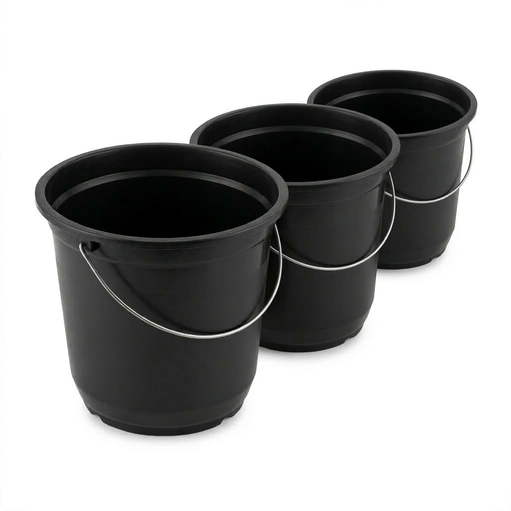Kit 3x Baldes 7500ml Preto Grande Resistente Limpeza Pesada Com Alça