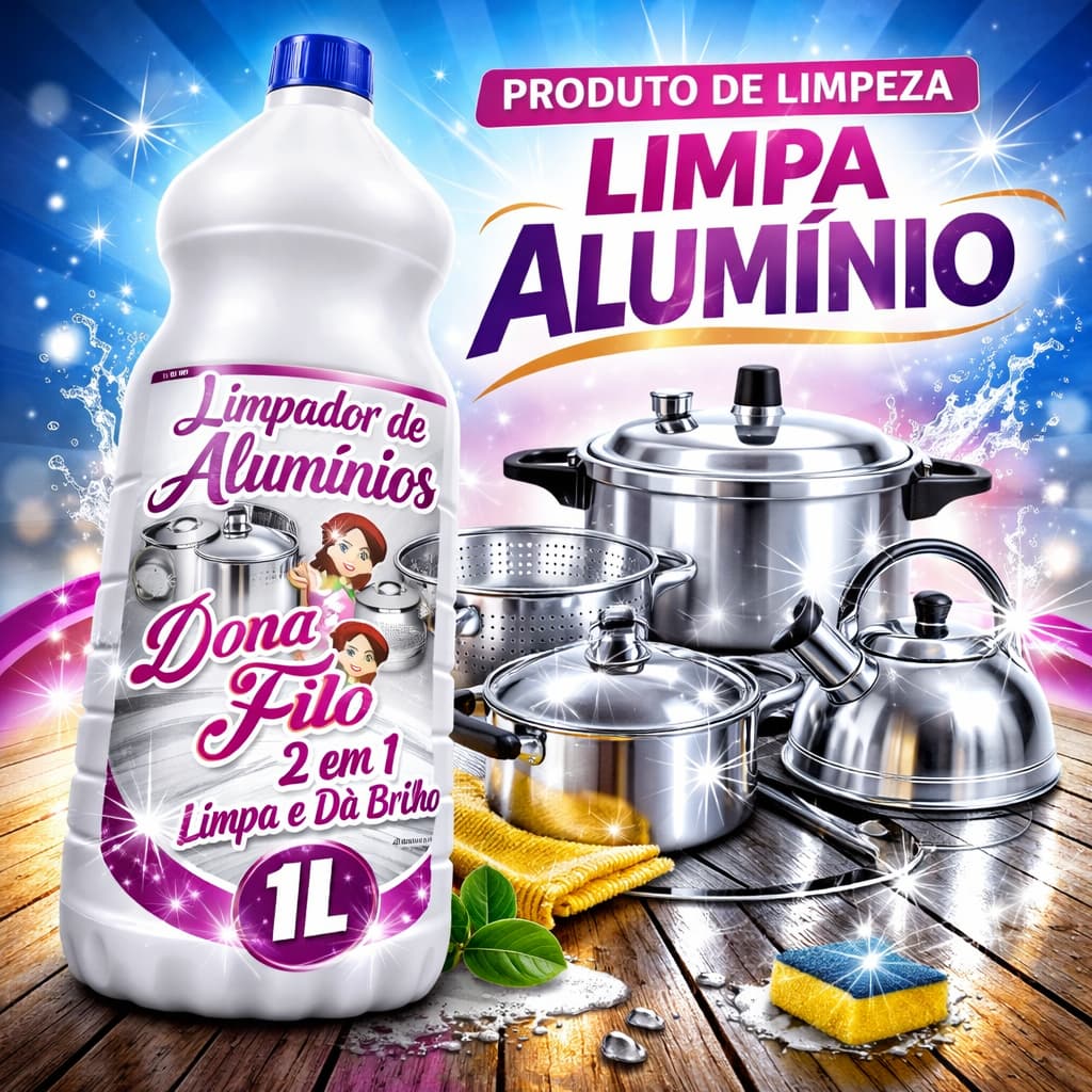 Limpa Alumínio 1Litro Remove Gordura e Manchas Dá Brilho em Panelas Formas e Utensílios de Alumínio