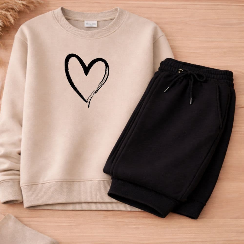 Conjunto moletom juvenil e infantil meninas coração blusa de frio careca premium