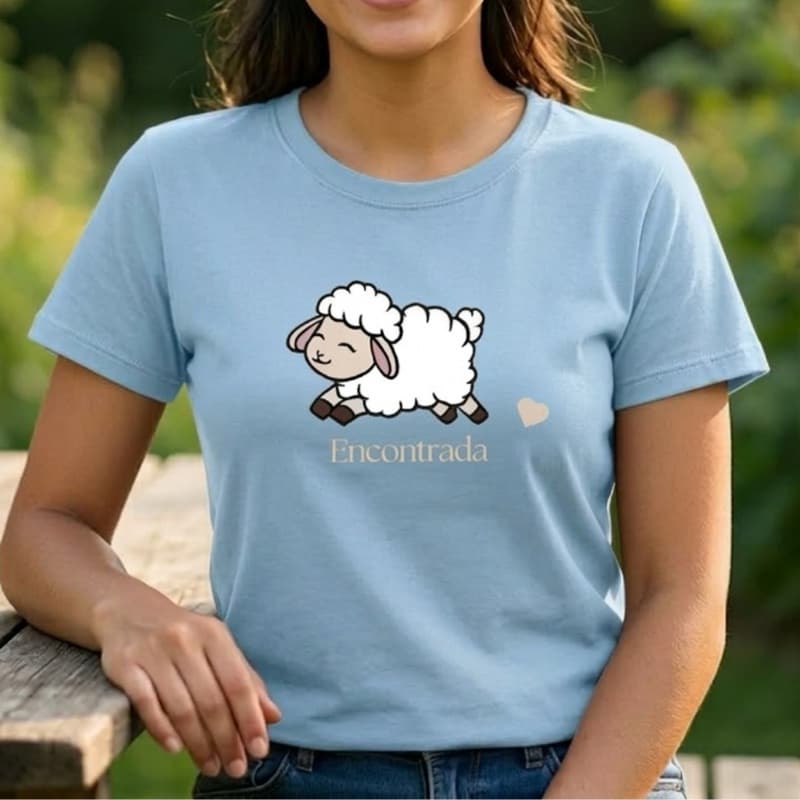 Camiseta Feminina Evangelista Ovelha Encontrada Leve Algodão