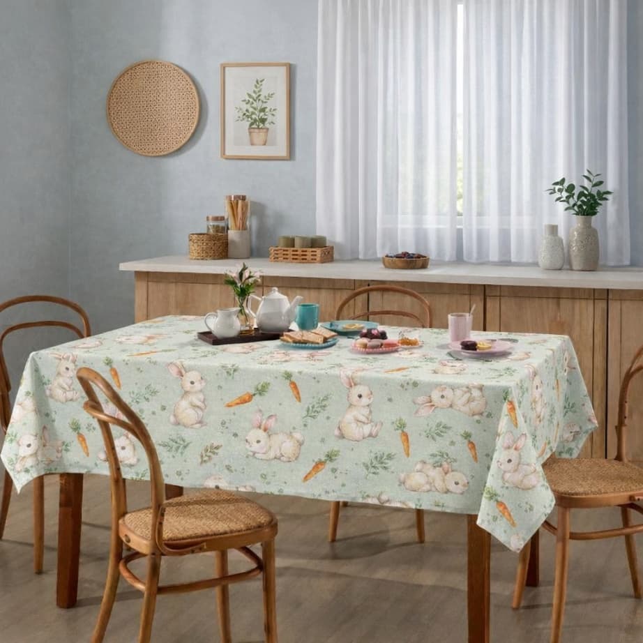 Toalha de Mesa Decoração Páscoa Tecido Oxford Mesa Posta 1 Peça