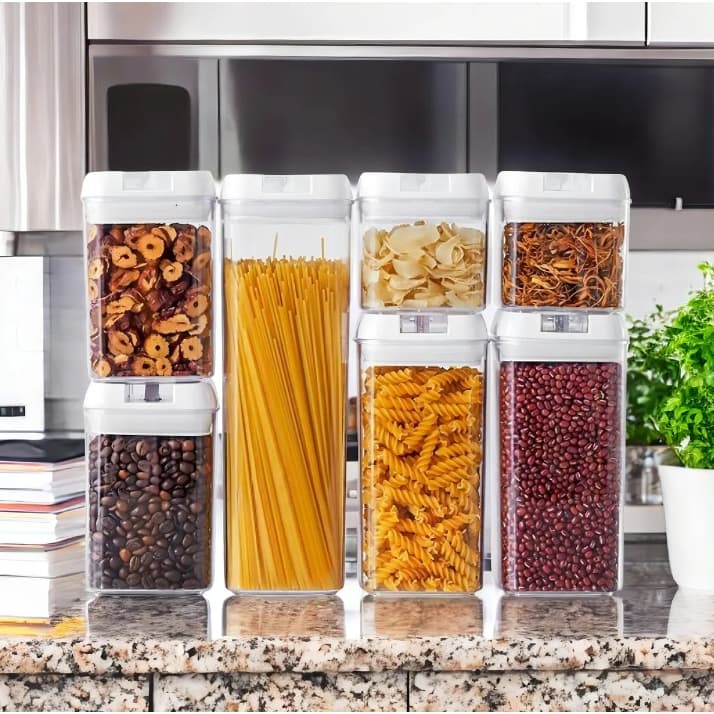 Kit 7 Potes Herméticos Acrílico Organizador Geladeira Armário Cozinha Luxo