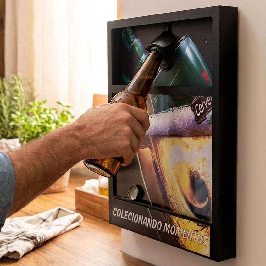 Quadro Abridor de Garrafas LOVE BEER Decorativo de Parede Ideal para Bar e Área Gourmet