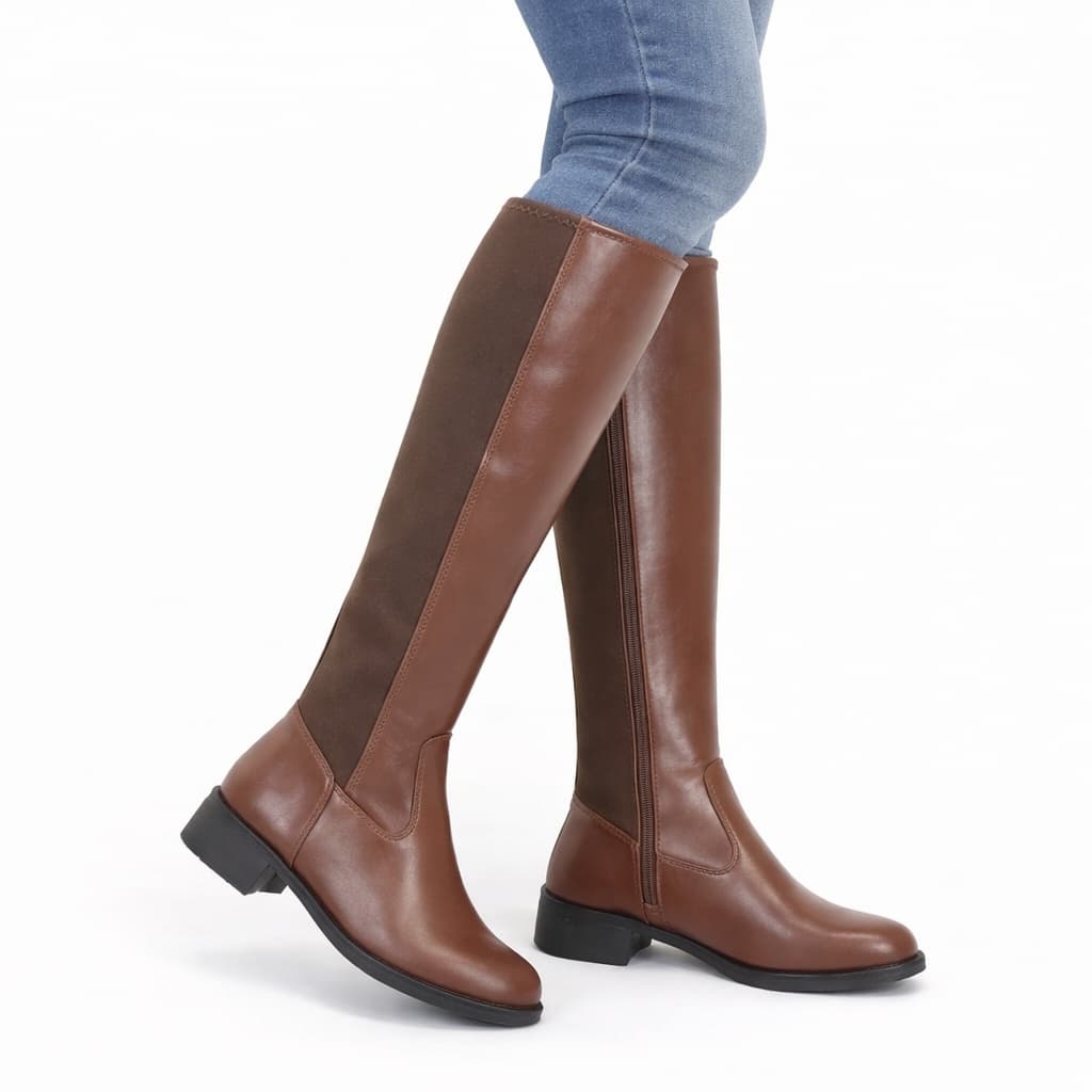 Bota Montaria Cano Alto Longo Feminina Salto Baixo Grosso Confortavel Capuccino