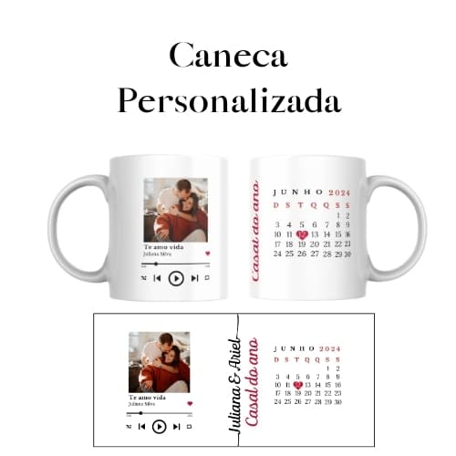 Caneca Personalizada com Foto, Música e Data Especial | Presente para Casal