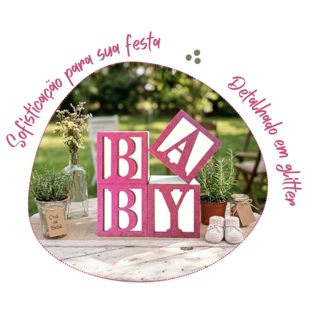 Kit Cubo Baby Mdf 4 Peças Chá Revelação Glitter Festa