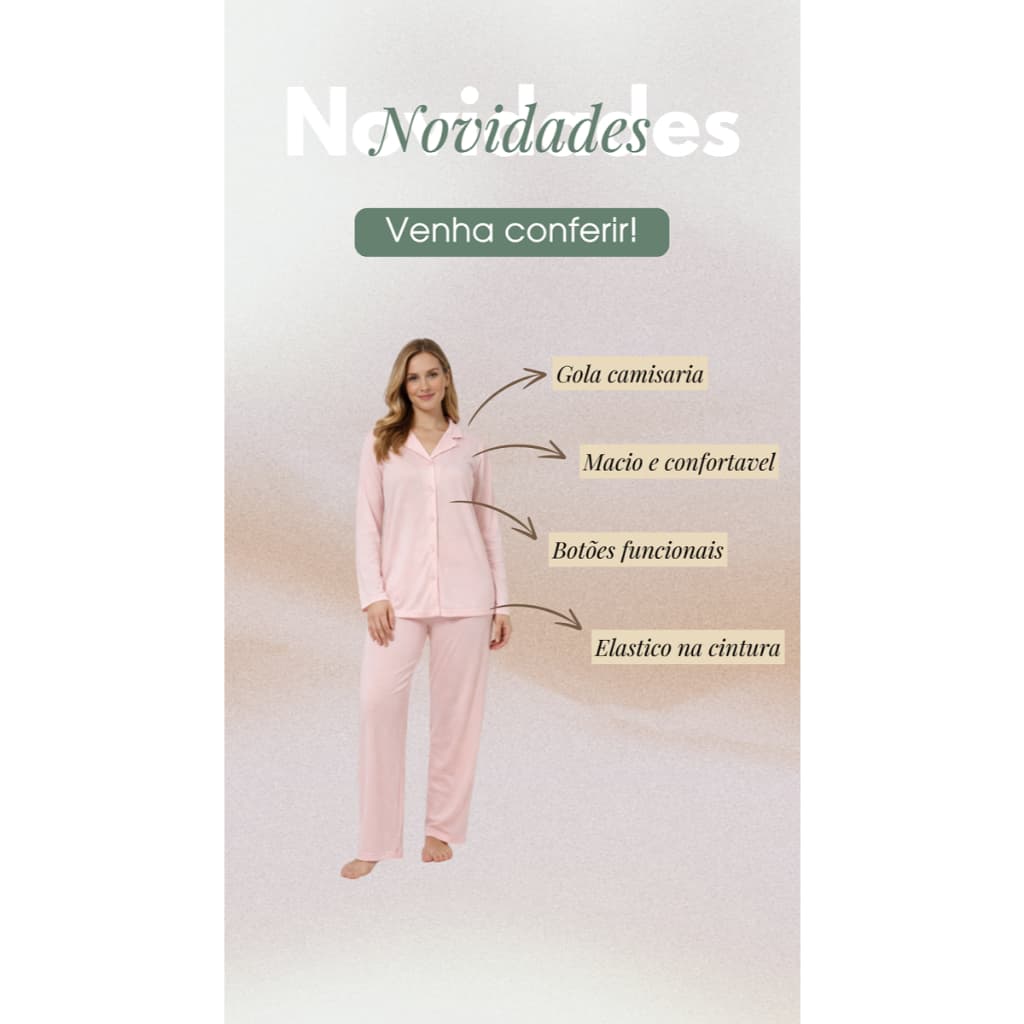 PIJAMA AMERICANO FEMININO LONGO BOTÕES
