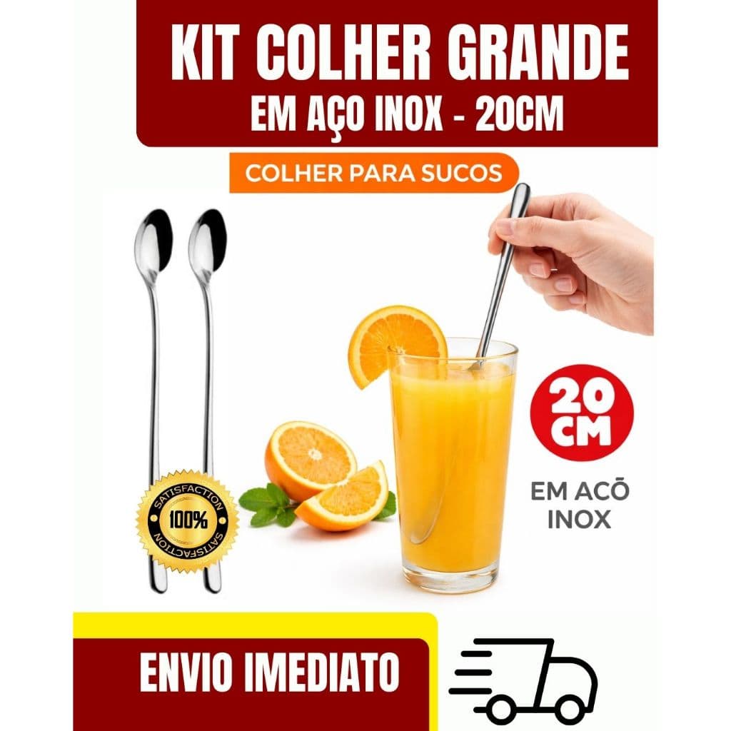 Colher 20 Cm Para Mexer Suco Leite Copo Jarra Multiuso Universal