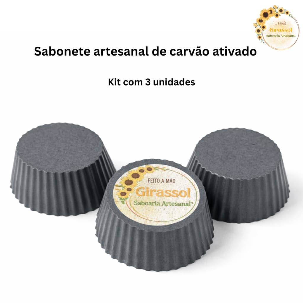 Kit 3 Sabonetes Carvão Ativado 70g Artesanal Acne Oleosidade Detox Limpeza Profunda
