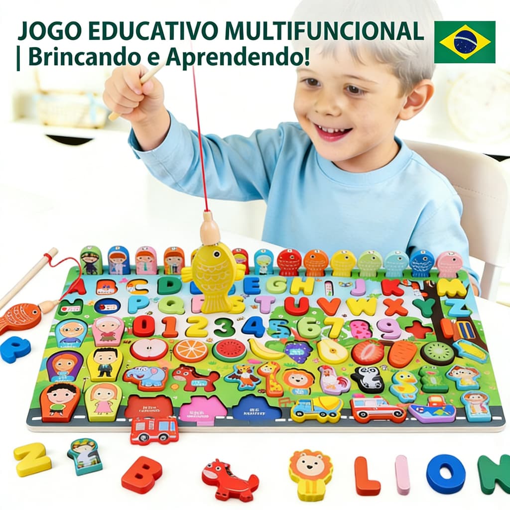 Pedagógico Tabuleiro Montessori Em Madeira Quebra-cabeça alfanumérico Brinquedo magnético pesca peixe brinquedo