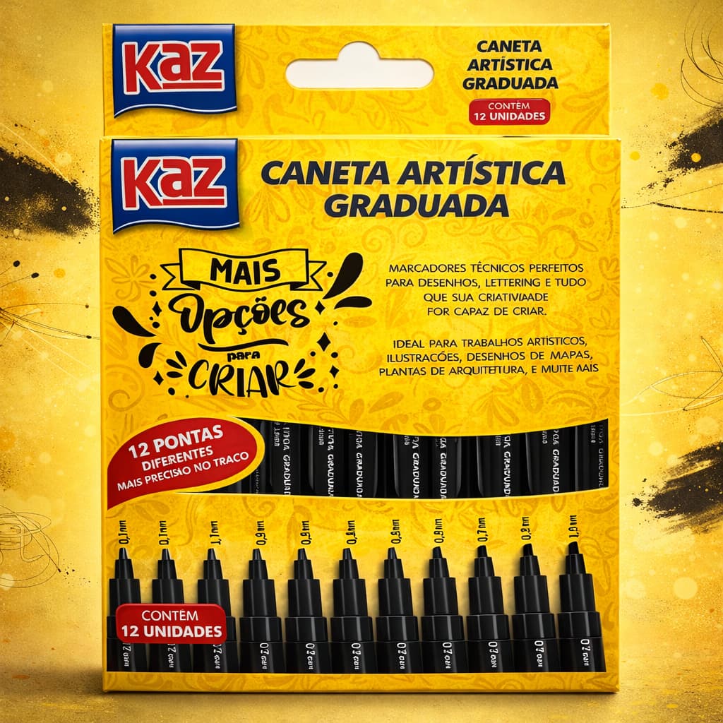 caneta técnica artística preta  diversas pontas 12 unidade