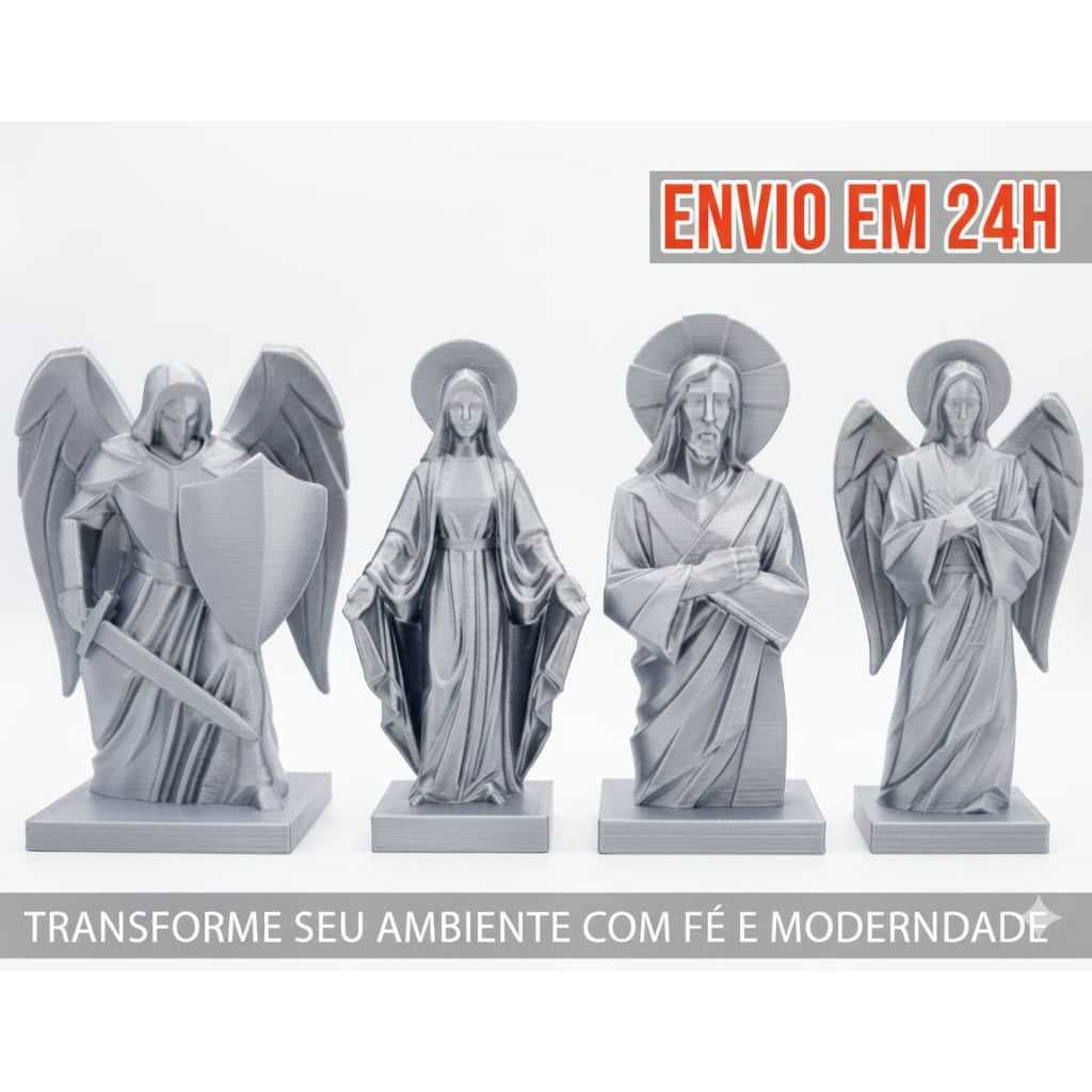 Altar Decorativo Metalizado Luxo: Kit Santos Geométricos (Rose Gold / Inox)