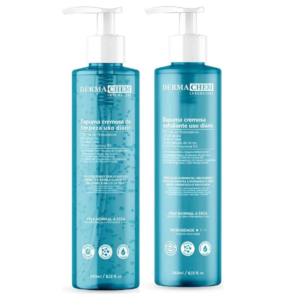 Kit Skincare Espuma Esfoliante+Espuma Limpeza Aloe Vera Vitamina B5 Facial Hidratação Dermachem