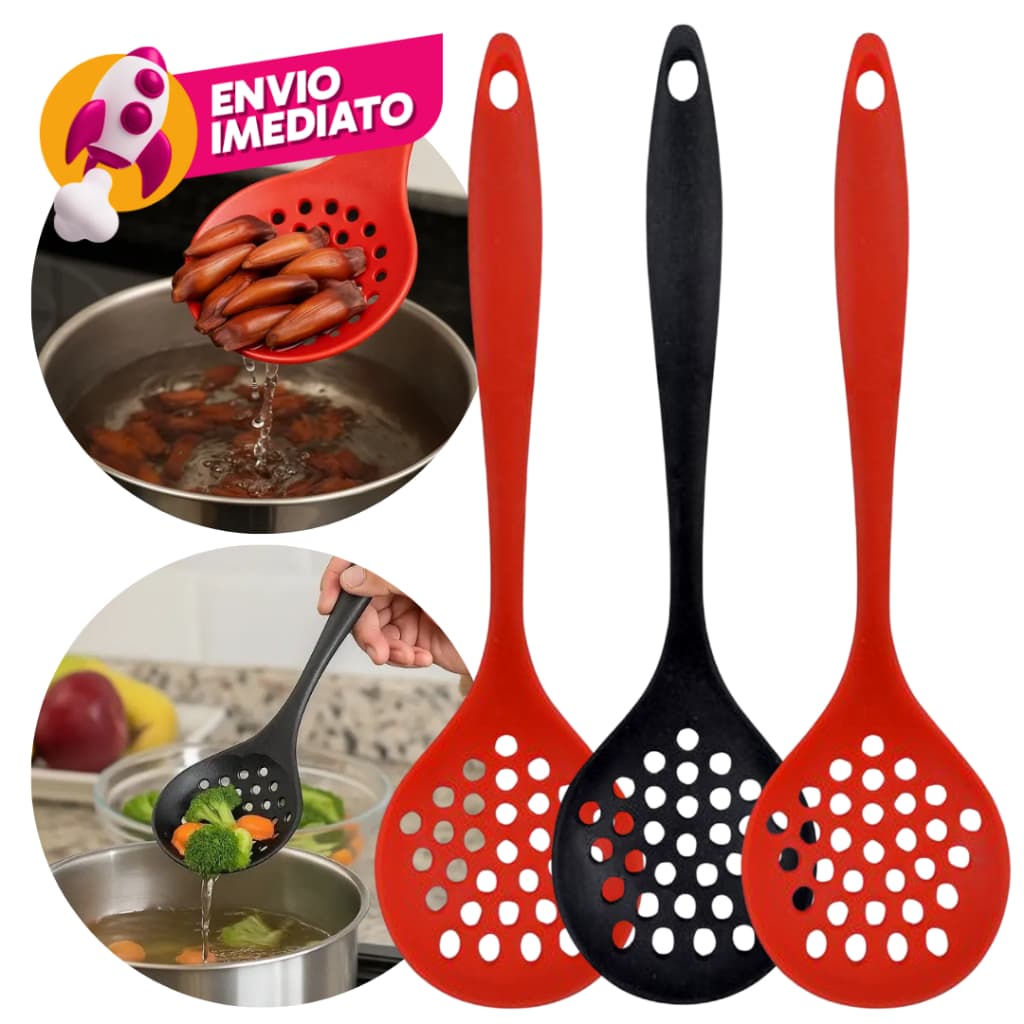 Kit Escumadeira Universal Silicone Maciço Panela Teflon Ceramico Fritura Arroz Com 08 Ou 10Un