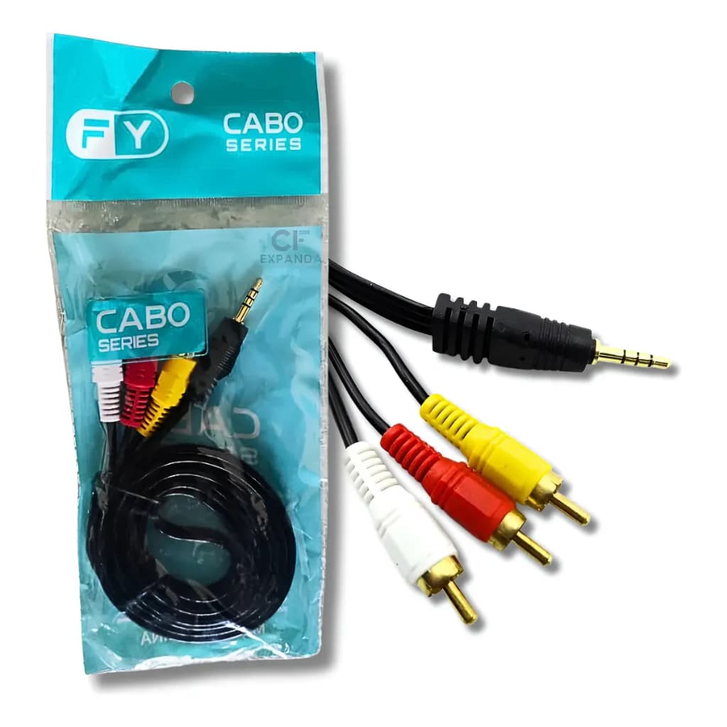 Cabo Áudio P2 X 3 Rca 1,4m Auxiliar Estéreo Audio Vídeo