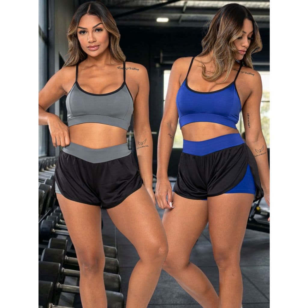 Kit Conjunto Virginia Fitness Feminino 2 Looks Top e Short Duplo Academia Musculação Conforto Estilo