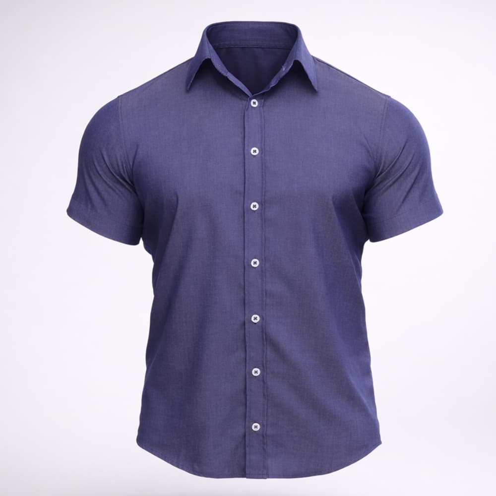 Camisa Jeans Tencel Masculina Social Manga Curta Não Amassa, Premium e Fresca