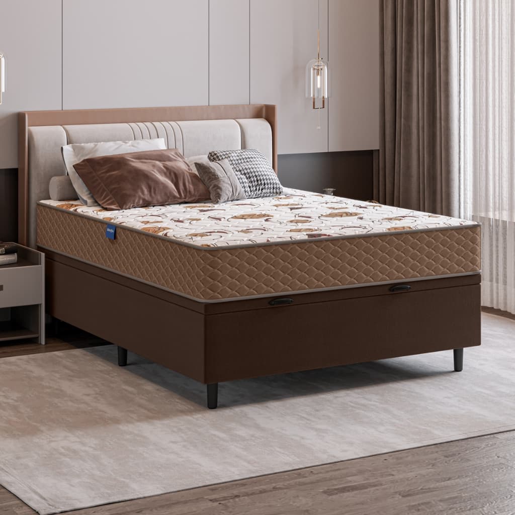 Cama Box Casal com Colchão 138x188 Eliana Umaflex com Base Cama Box Baú e Baú Organizador