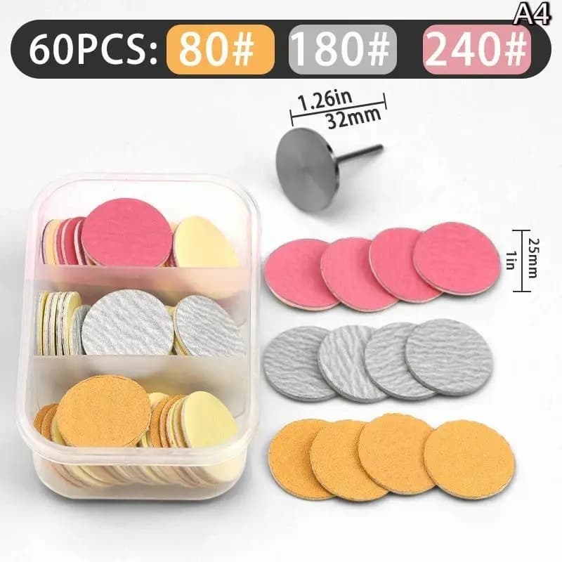 Kit Manicure Broca Disco + 60 Refil Lixa 80/180/240 + Suporte Unhas Manicure Nail Designer Gel Fibra Unha
