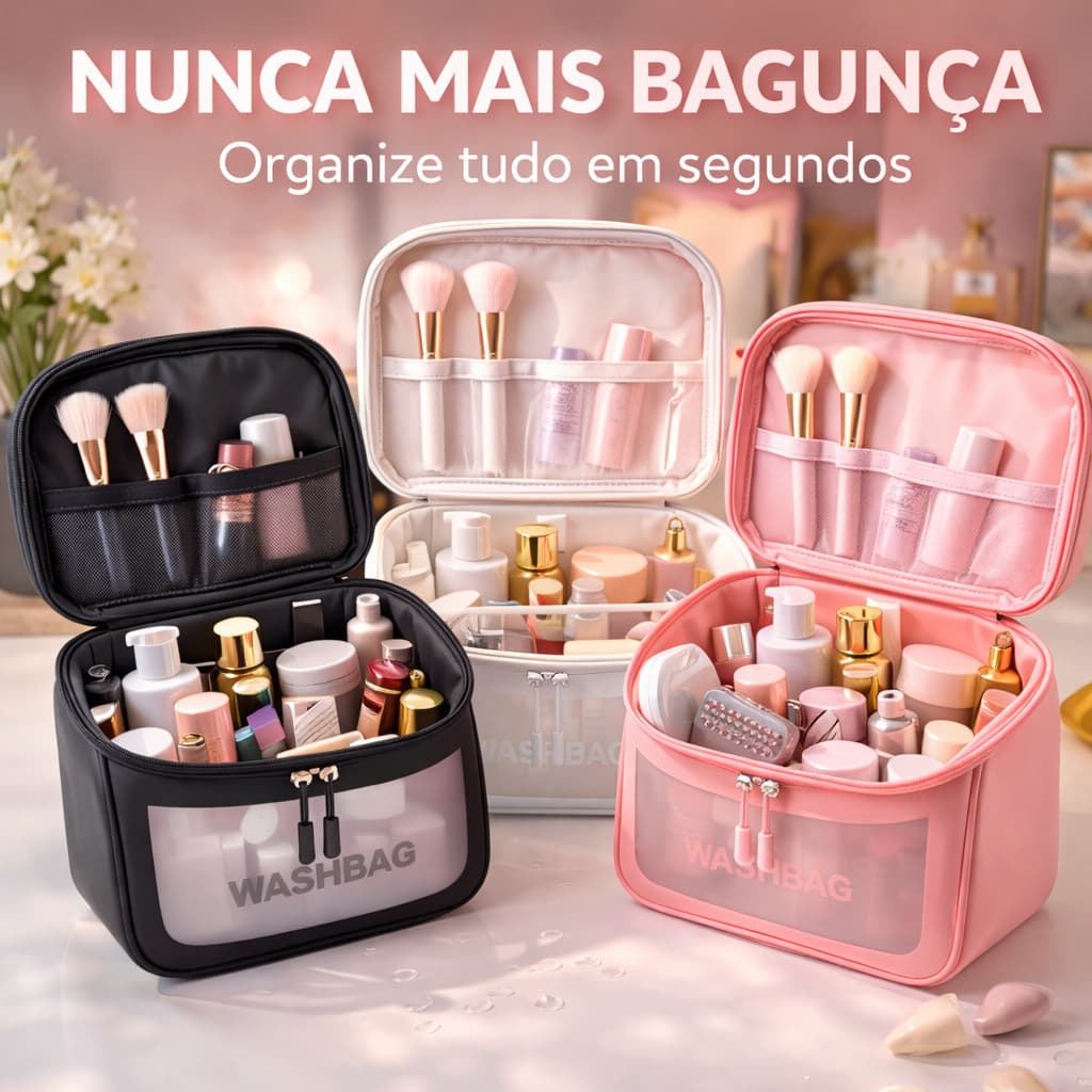 Necessaire Washbag Viagem Feminina Organizadora de Maquiagem e Cosméticos Impermeável