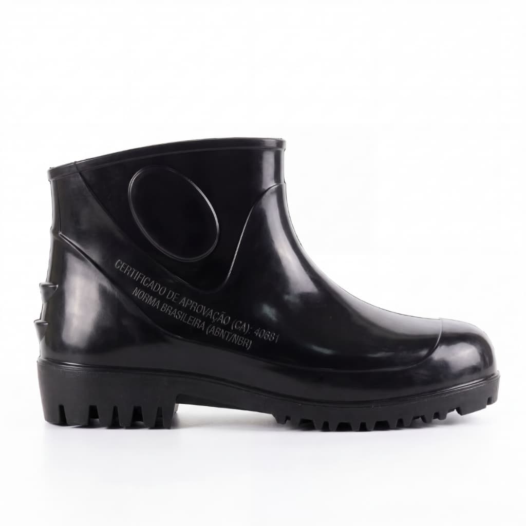 Bota Galocha PVC Impermeável Antiderrapante Cano Curto com CA EPI Limpeza Faxina Motoboy Chuva Unissex Preto
