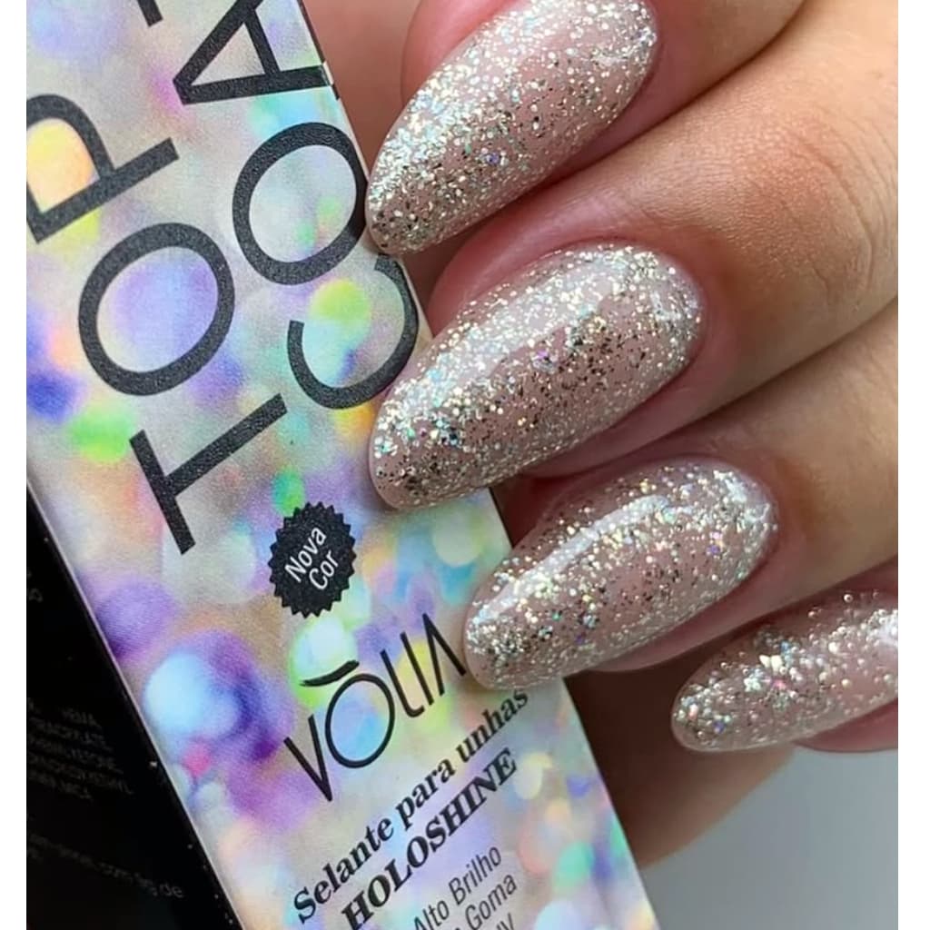 Top Coat Vòlia Holoshine 9g Holográfico | Selagem Perfeita e Efeito Glow para Unhas em Gel