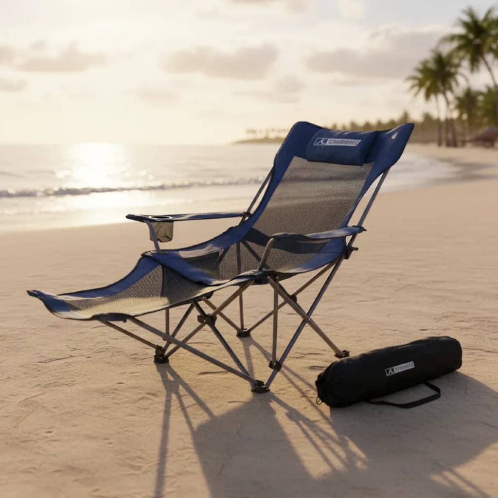 Cadeira Camping Dobrável TERMOWAVE Pesca Praia Espreguiçadeira Portátil Piscina Encosto Porta Copo pescaria