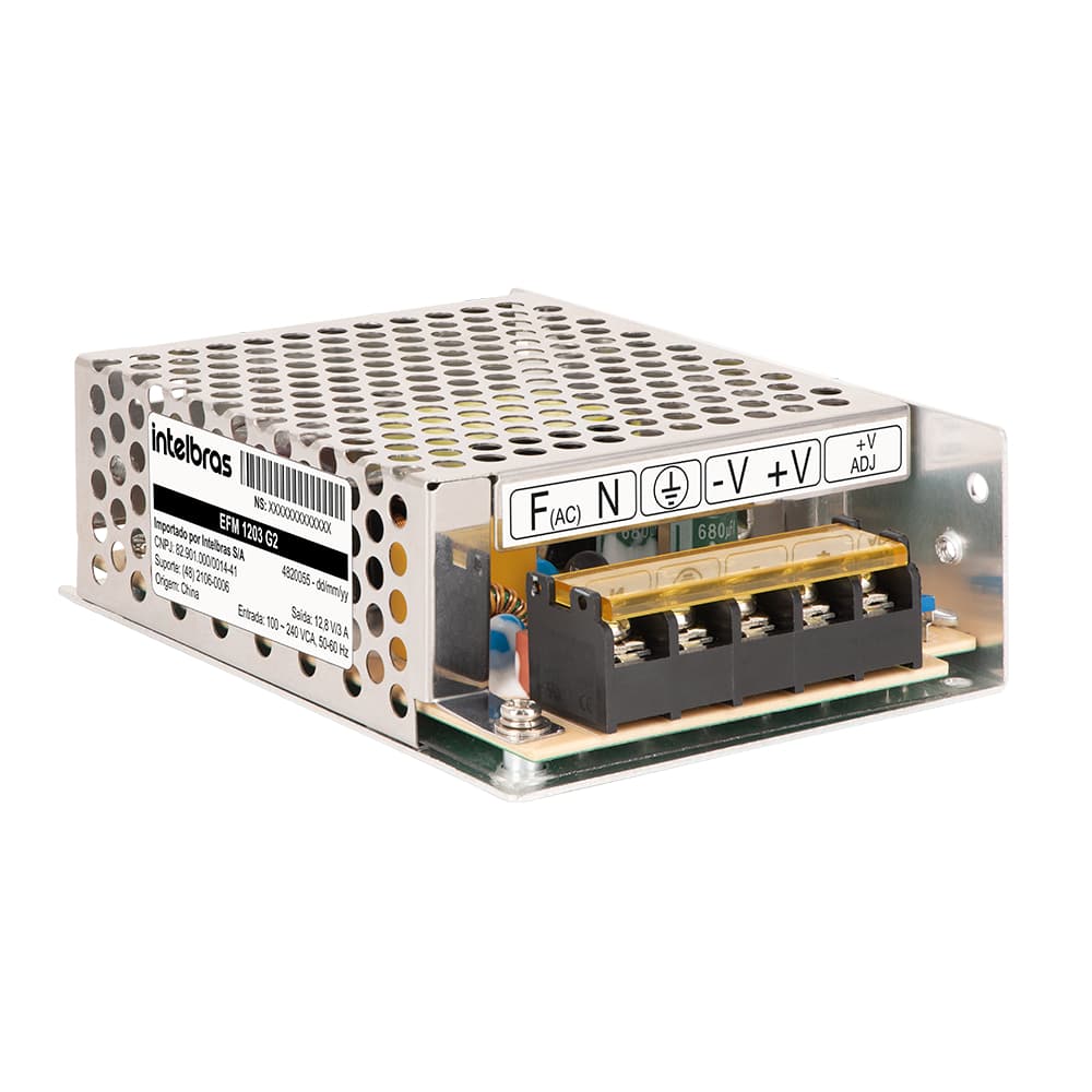 Fonte Chaveada Intelbras EFM 1203 G2 12V 3A Colmeia Antisurto CFTV LED Som Bivolt AC/DC