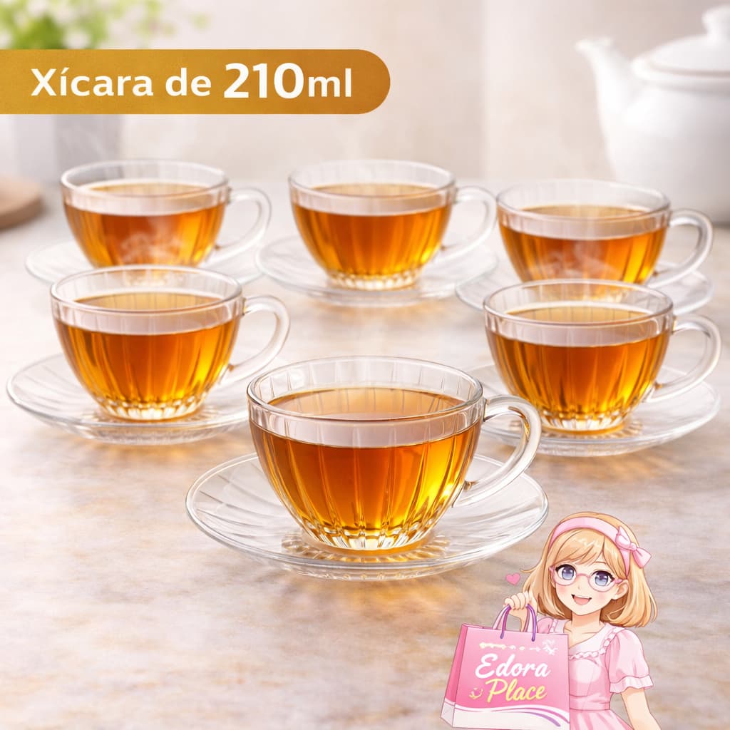 Jogo De Seis Xícaras De Cristal Com Pires 90 ou 210 ml Lehavi Café Chá Durabilidade Resistência