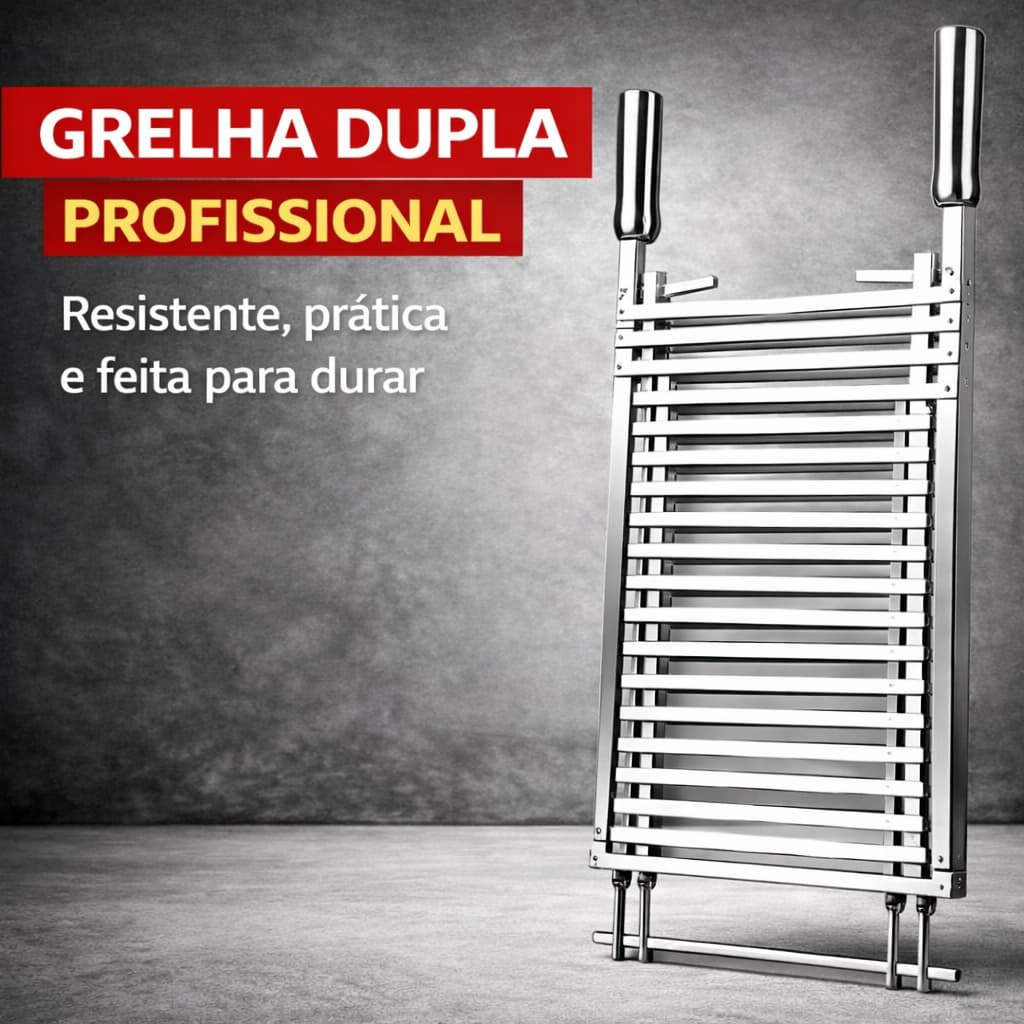 Grelha Dupla Abre Fecha Abaulada Premium Churrasco Peixe Frango Linguica 74 X 35 X 6 Cm
