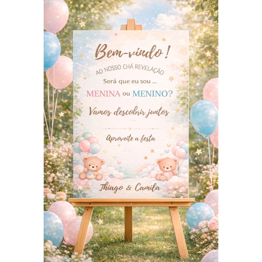 Quadro Decorativo chá revelação menino menina convite personalizado