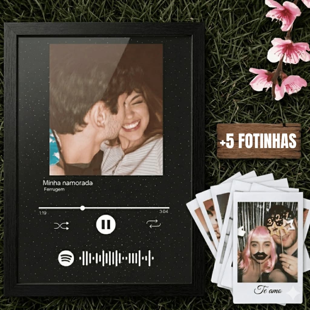 Kit Casal Quadro Personalizado Spotify + fotinhas ou chaveiros