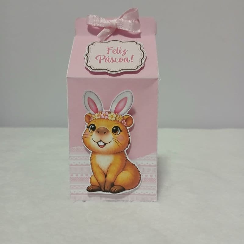 Caixa Milk Capivara Páscoa Menina - Caixa Personalizada Páscoa Rosa - Caixinhas Personalizadas Capivara