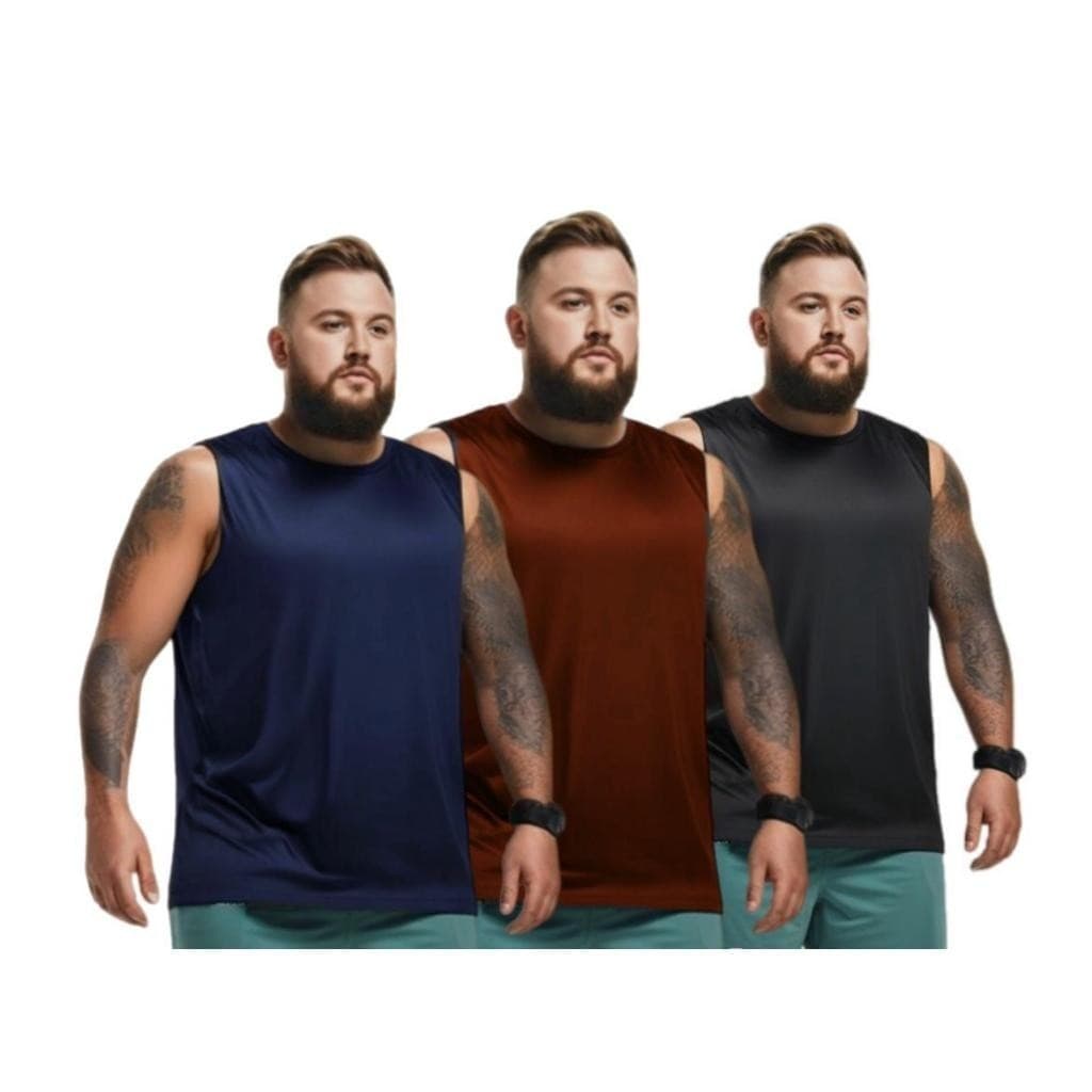 KIT 3 REGATAS MASCULINAS PLUS SIZE CORRIDA ACADEMIA