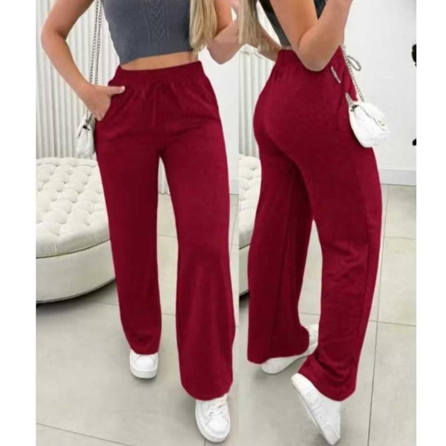 Calça Lanzinha Feminina Cintura Alta Com  Elástico e Bolsos- Modelo Pantalona Confortável Inverno