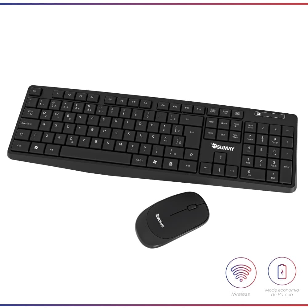 Kit Teclado e Mouse Sem Fio SM Modelo KTM1308 Alta Precisão e Conforto Ideal para Trabalhos e Jogos Design Moderno
