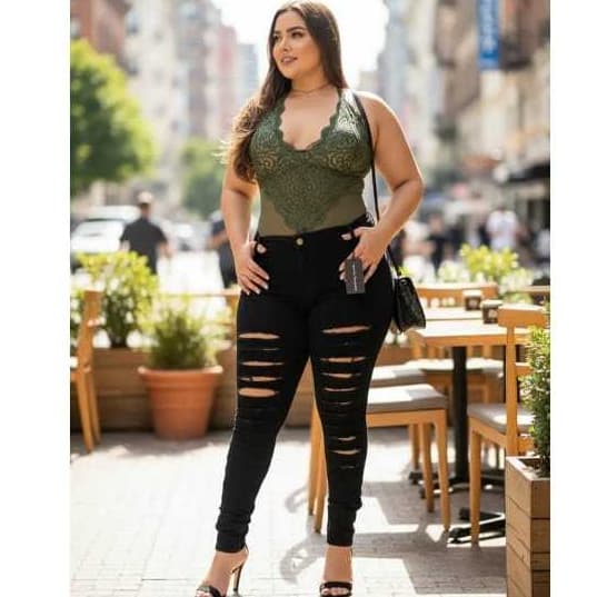 Calça Jeans Preta Giletada Com Lycra Cintura Alta Plus Size JEANS PLUS