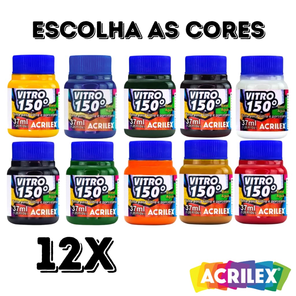 Kit 12 Tinta Vitro 150 37ml Escolha as Cores Acrilex