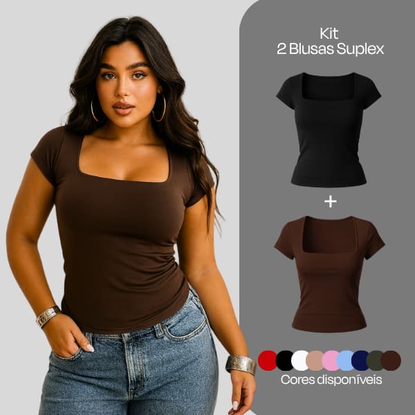 Kit 2 Blusa Suplex Feminina Decote Quadrado Básica Premium Elegante T-shirt Casual Segunda Pele