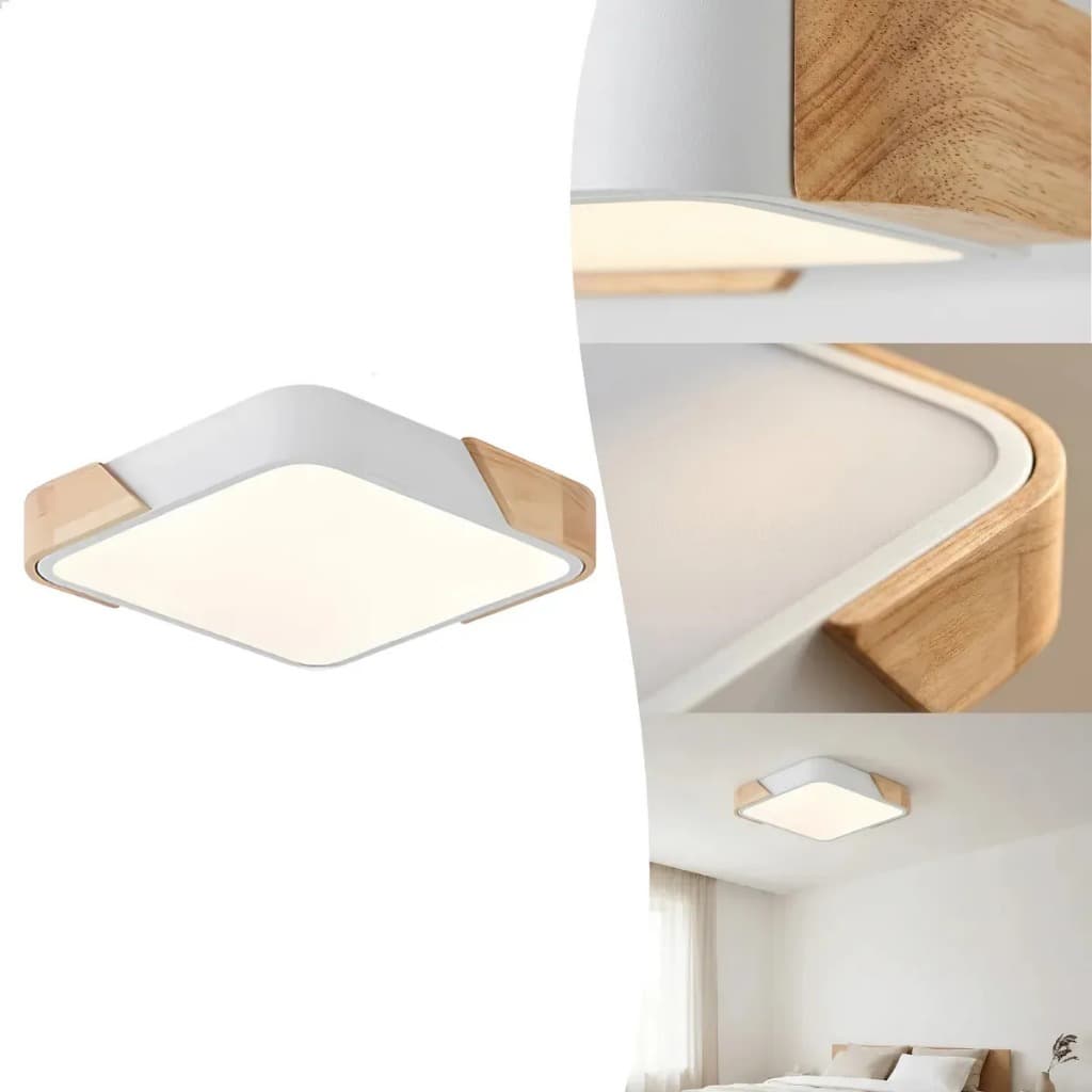 Luminária Teto Plafon Painel Led Sobrepor 40x40 ou 30x30 Moderno Branco Madeira 3 Em 1