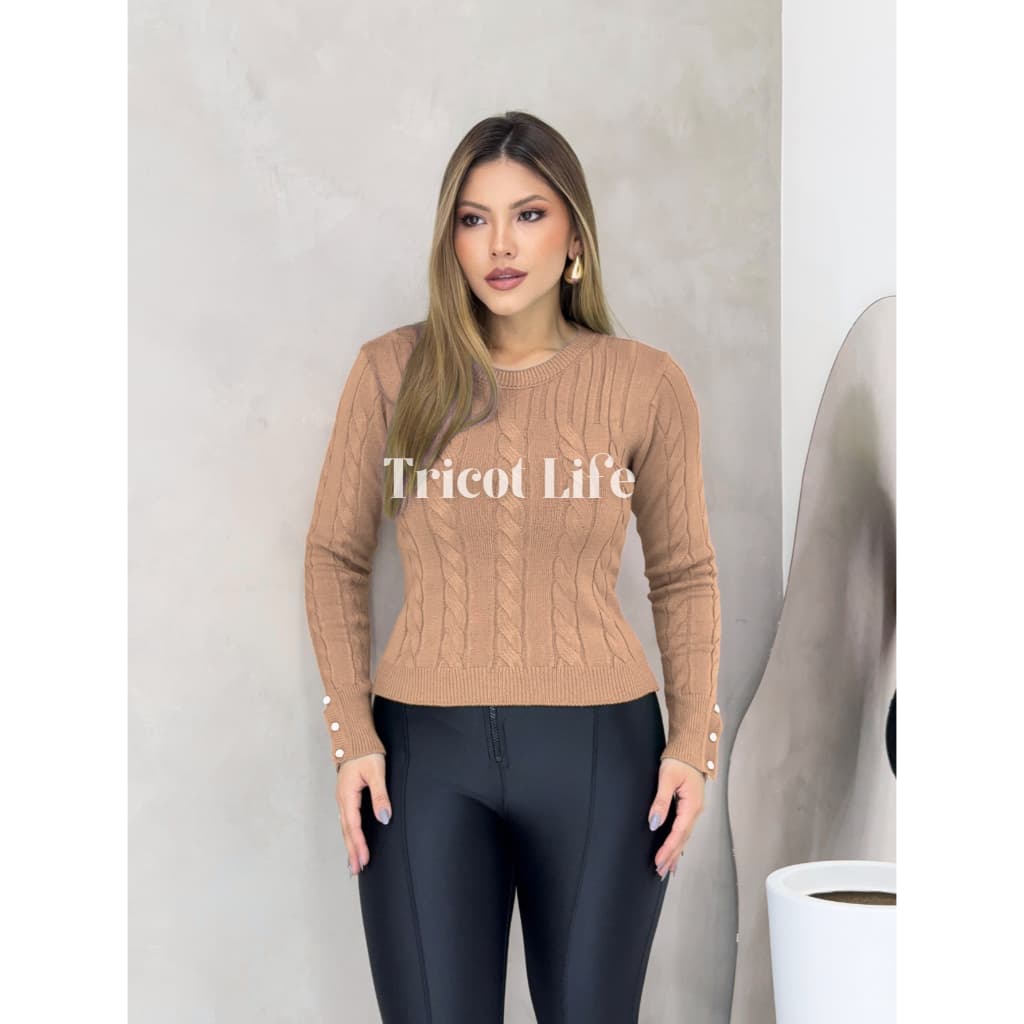 Blusa Frio De Suéter Feminino Trico Inverno Cacharrel Botões