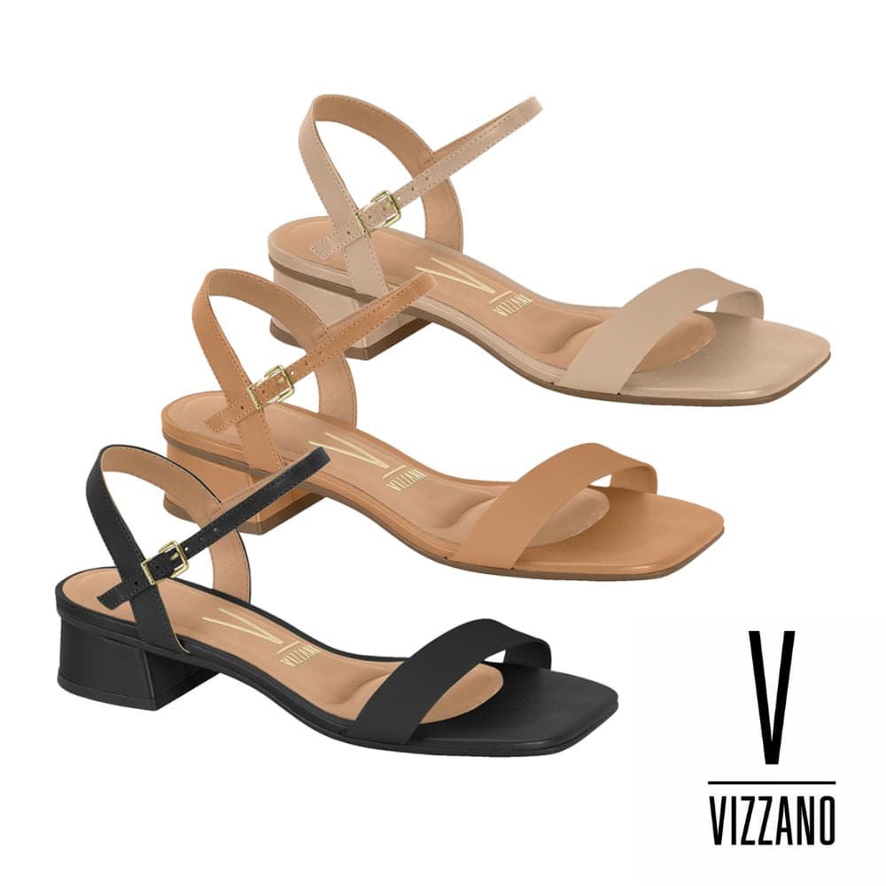 Sandália Feminina Salto Bloco Baixo Vizzano Original Confortável Tira Única Elegante
